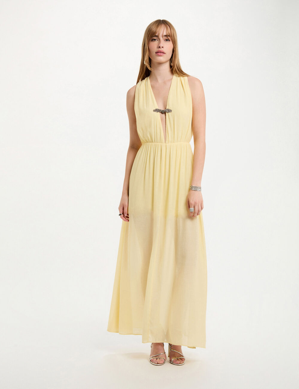Maxi straight dress pastel yellow women
