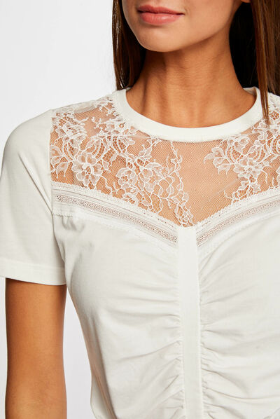 Short-sleeved t-shirt with lace ecru ladies'