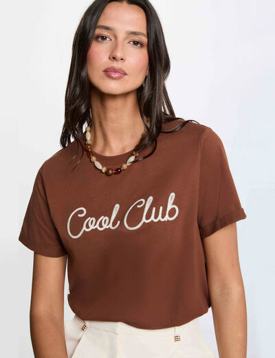 Round neck short-sleeve t-shirt cognac brown women