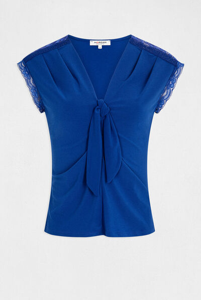 Short-sleeved t-shirt with bow electric blue ladies'