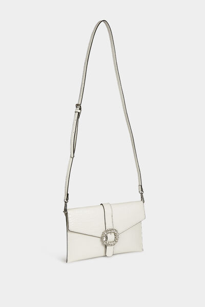 Clutch bag buckle with rhinestones white ladies'