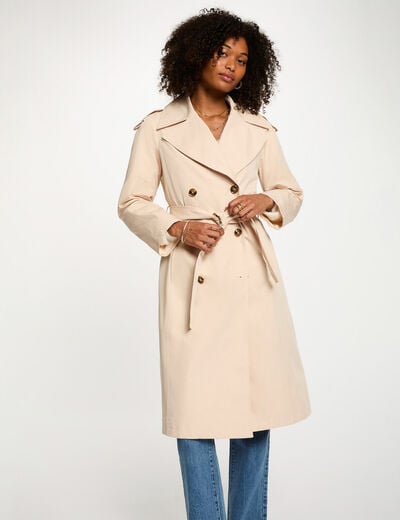 Long trench coat with tailored collar sand women