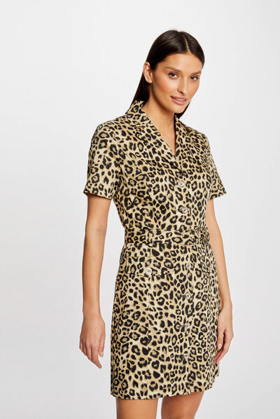 Belted fitted dress leopard print multico ladies'