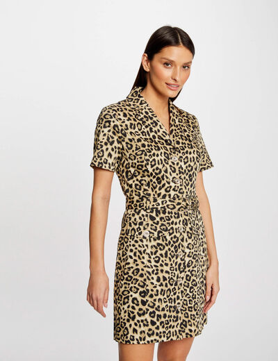 Belted fitted dress leopard print multico ladies'