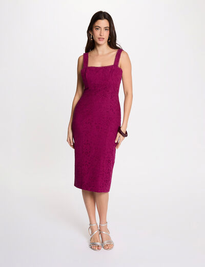 Embroidered lace sheath dress plum women