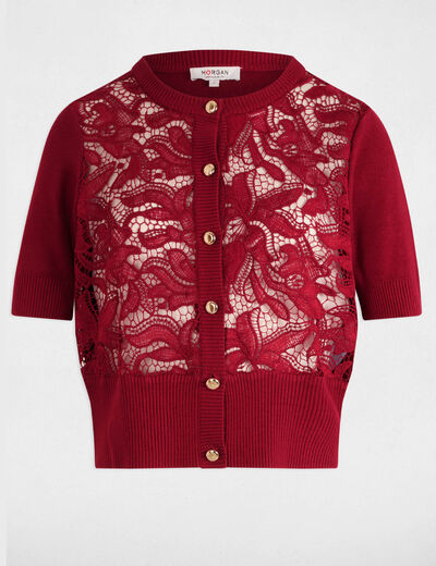 Cardigan short sleeves dark red women