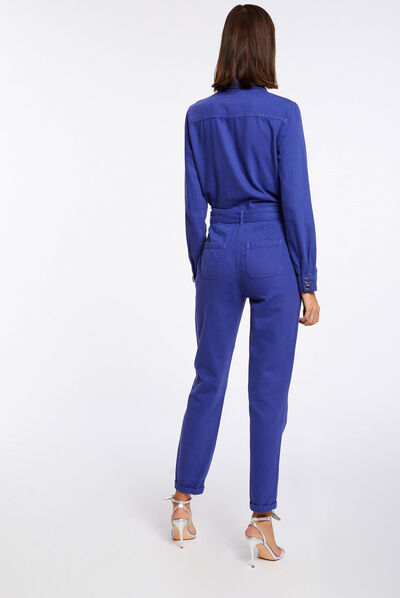 Straight jumpsuit with ruffles purple ladies'