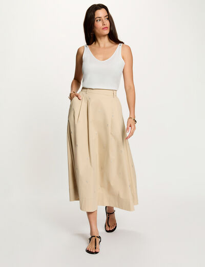 High-waisted long skirt beige women