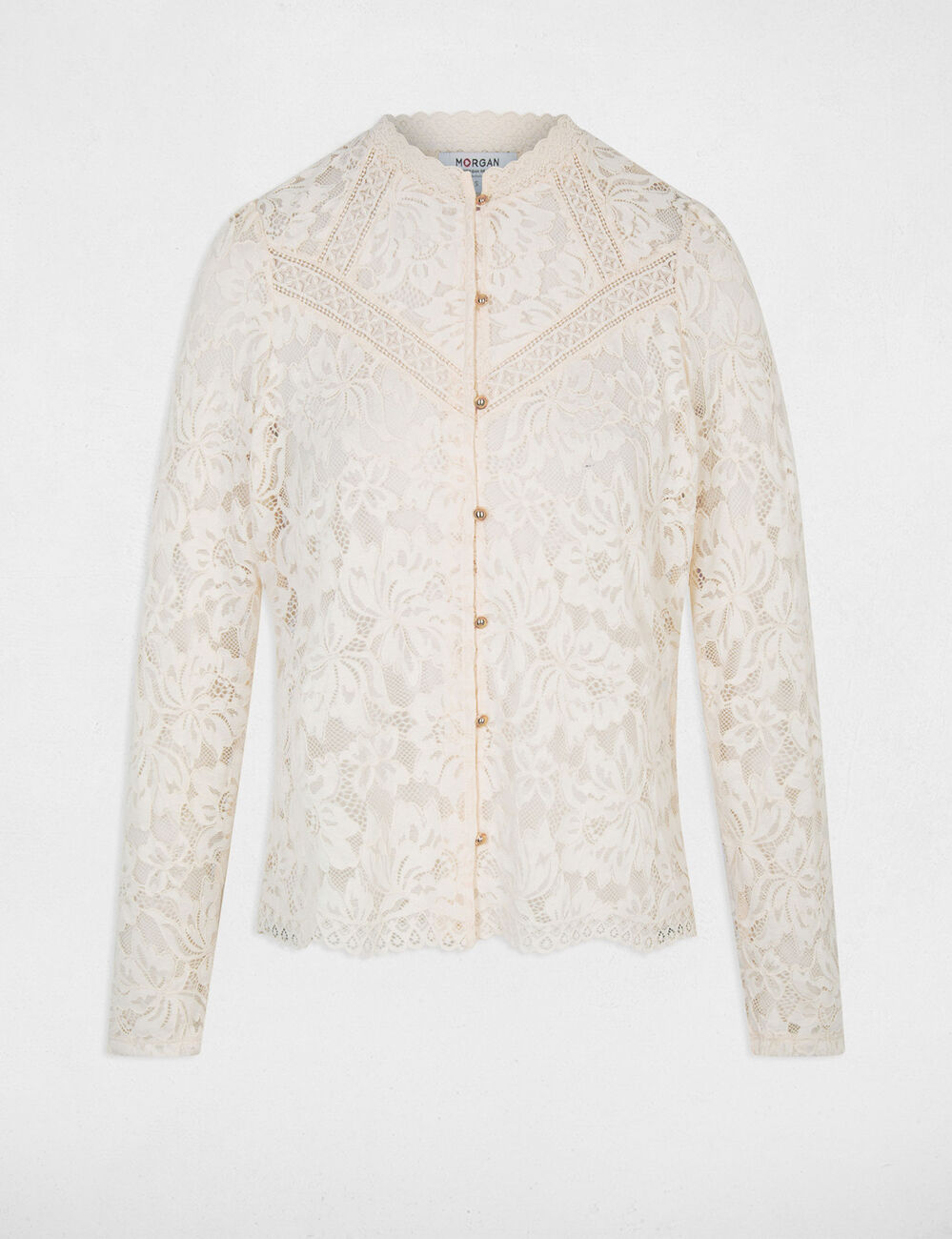 Lace high neck t-shirt ivory women