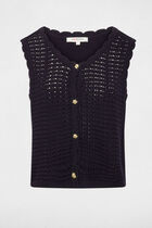 Sleeveless openwork cardigan navy blue women