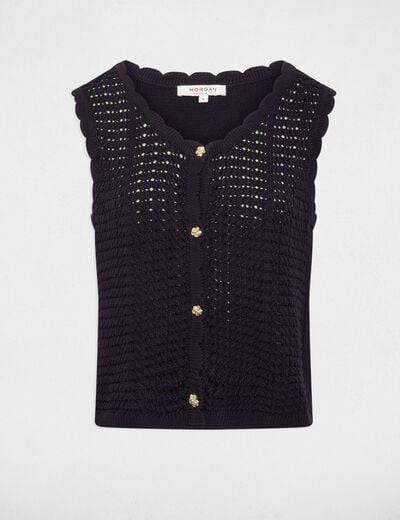 Sleeveless openwork cardigan navy blue women