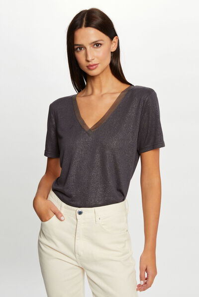 Short-sleeved t-shirt with spangles anthracite grey ladies'