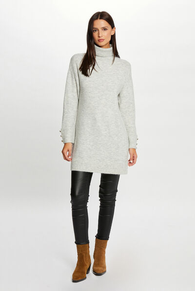 Straight jumper dress with turtleneck mid-grey ladies'