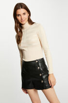 Loose faux leather shorts with buttons black women