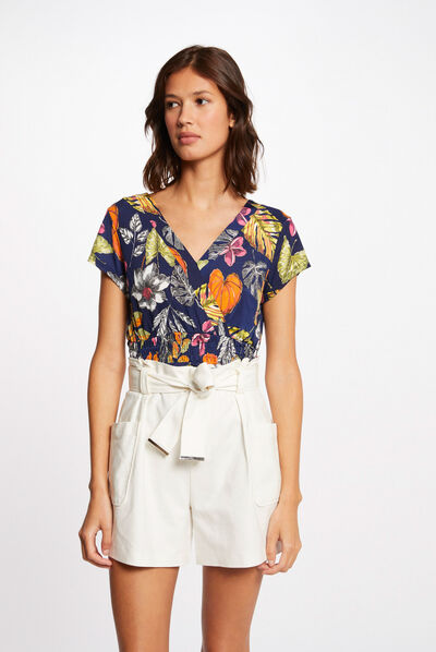 Short-sleeved t-shirt vegetal print multico ladies'