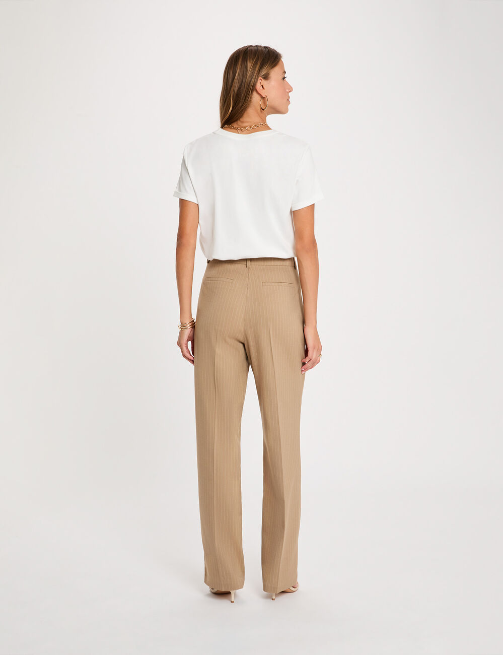 High-waisted straight trousers taupe women