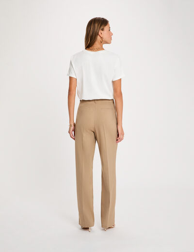High-waisted straight trousers taupe women