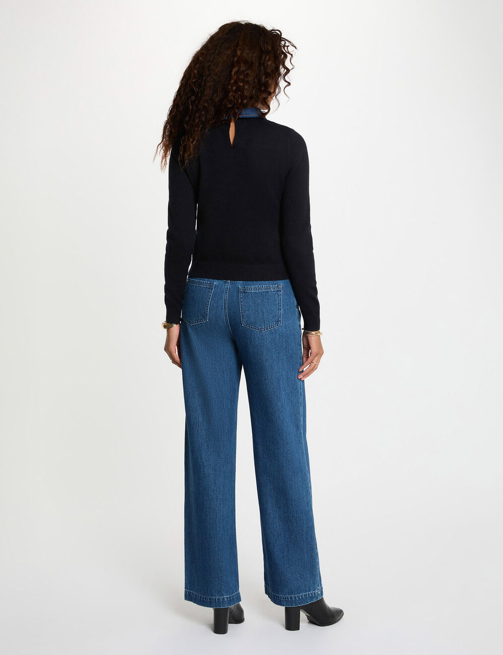 Sweater with a turned-down collar navy blue women