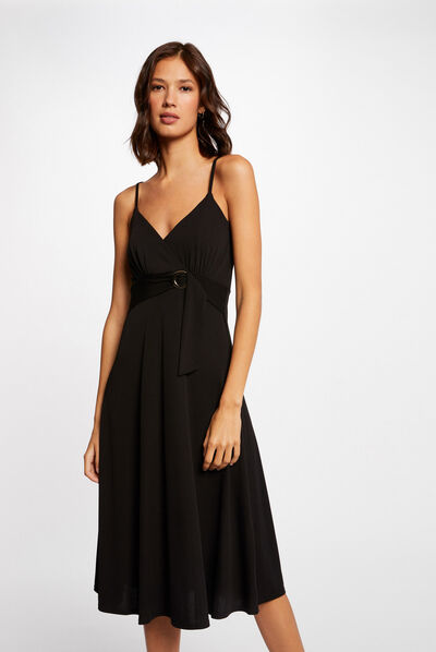 Maxi straight dress with buckle detail black ladies'