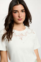 Lace t-shirt with round neck white women