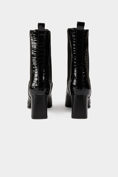 Patent croc effect boots with heels black ladies'