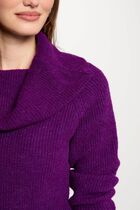 Ribbed jumper cowl neck purple women