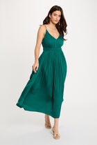 Pleated straight midi dress green women