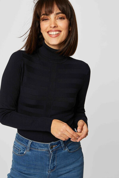 Long-sleeved jumper turtleneck navy ladies'