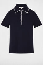Fitted top with notch collar navy blue women