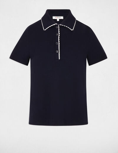 Fitted top with notch collar navy blue women