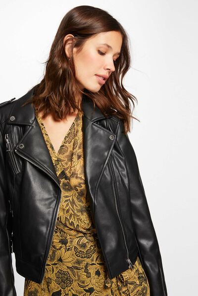 Straight zipped jacket black ladies'