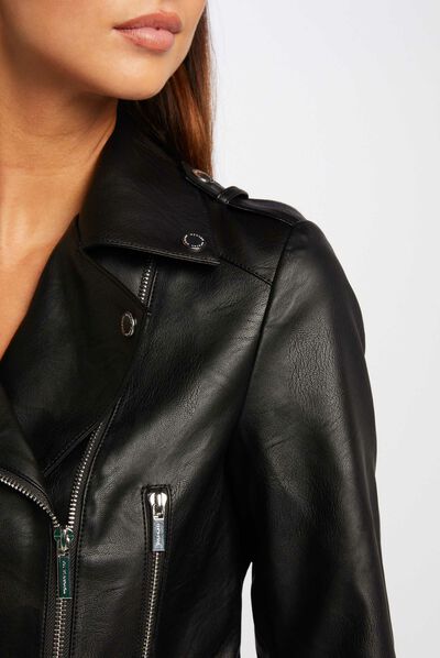 Straight jacket notched lapel collar black ladies'