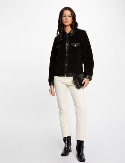 Jacket with faux leather details black ladies'