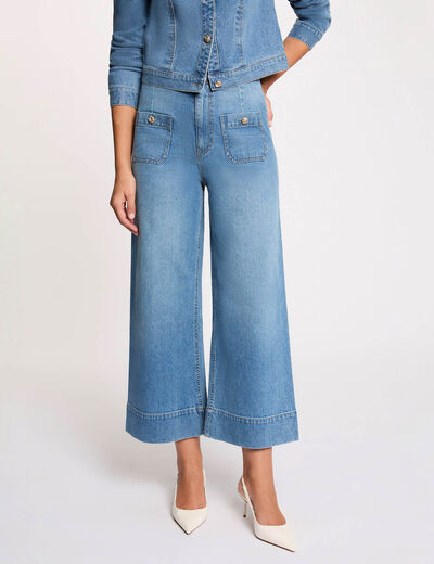 Wide-leg high-waisted jeans denim stone women