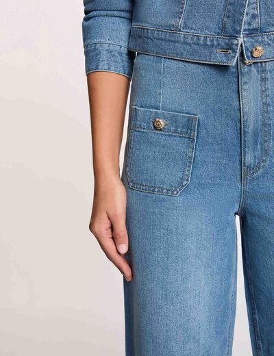 Wide-leg high-waisted jeans denim stone women