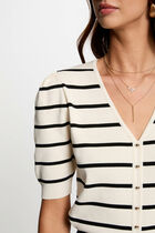 Pull manches courtes rayé ivoire femme