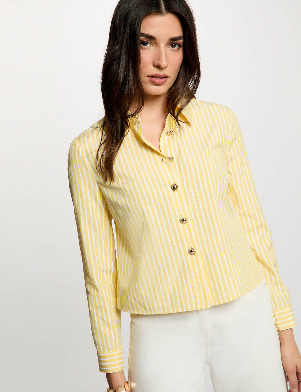 Cropped striped shirt light yellow women