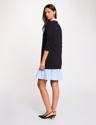 Knitted dress with folded collar navy blue women