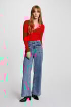 Long-sleeved jumper buttons fine knit medium red women