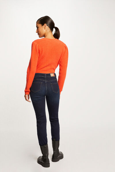 High-waisted slim jeans raw denim ladies'