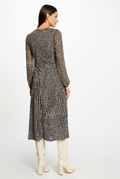 Maxi straight dress polka dot print black ladies'