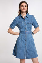 Mini skater denim dress stone wash denim women