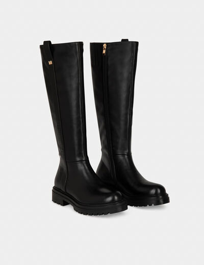 Notched flat boots black ladies'