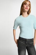 Pull manches courtes bleu ciel femme