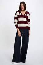 Striped sweater with hood bordeaux women