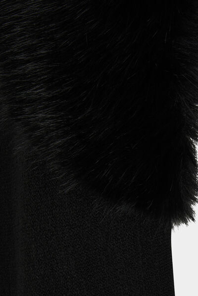 Poncho with faux fur details black ladies'