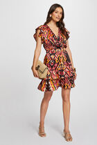 Printed waisted mini dress multicolored women