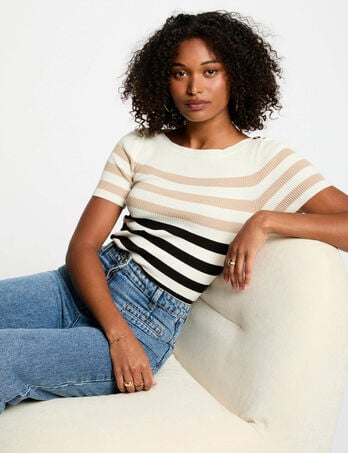 Striped jumper short-sleeves ivory women