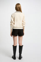 Pull col en V à revers ivoire femme