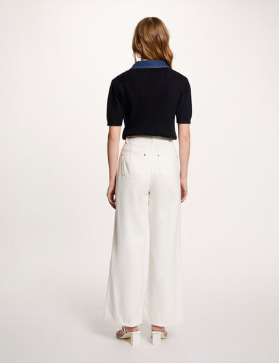 Pull col &agrave; revers bleu marine femme